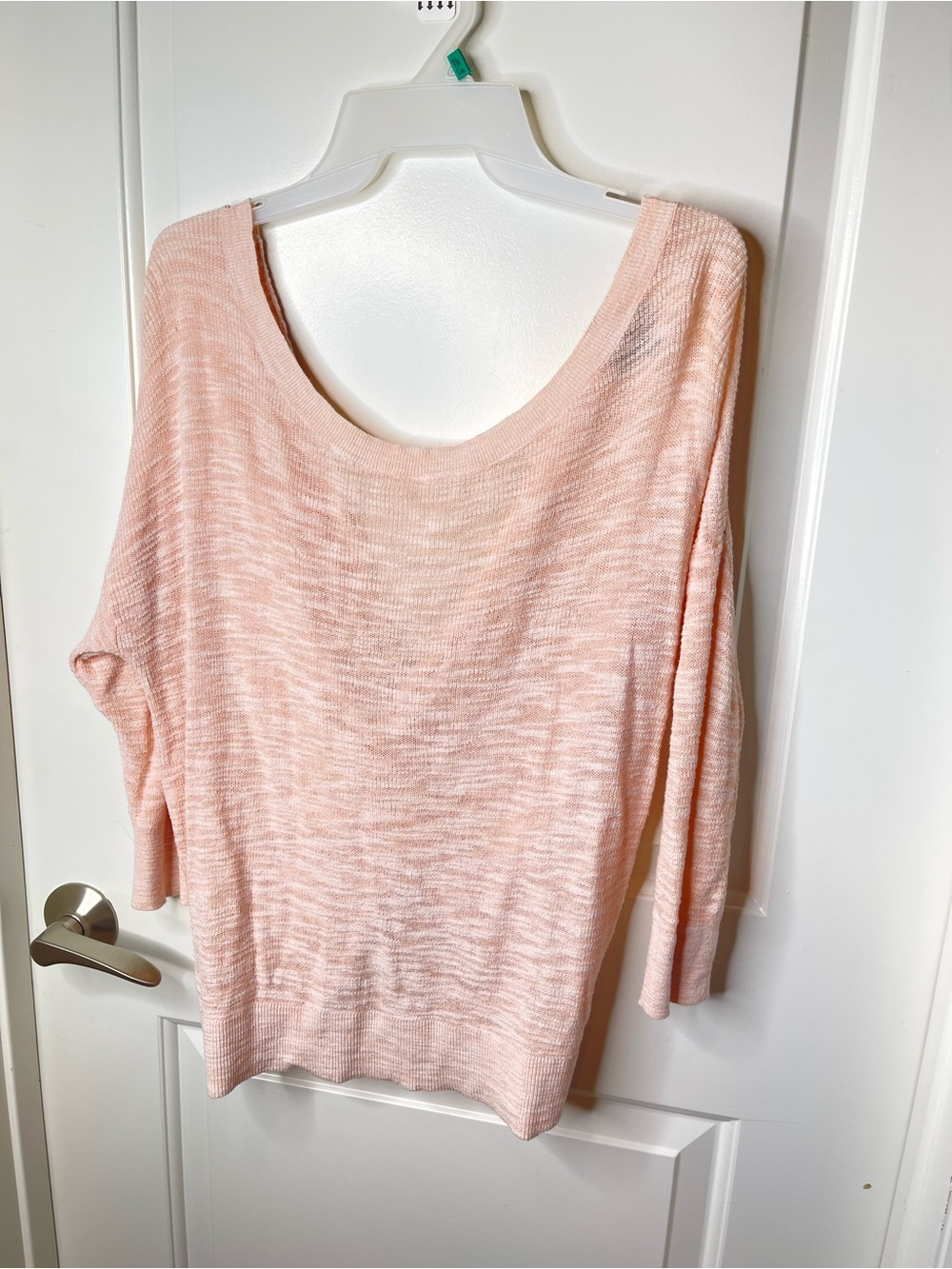 Light Pink Knit  with plunging back. 3/4 sleeve, marled texture. M